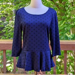Bobeau Blue & Black Polka-Dot Peplum Top (NWT)